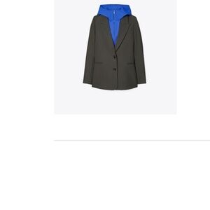 Tory Burch Convertible Tailored Wool Blazer with Detachable Blue Hood